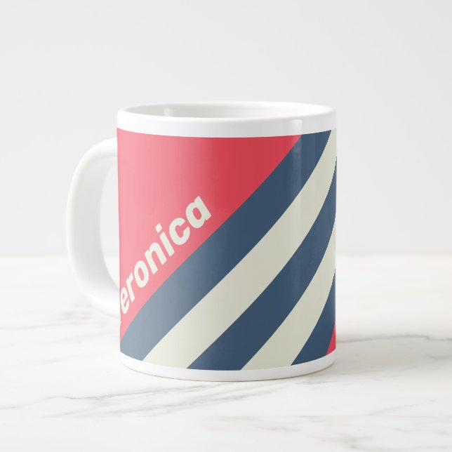 Retro Beach Club Stripes with Name Jumbo-Tasse (Vorderseite Links)