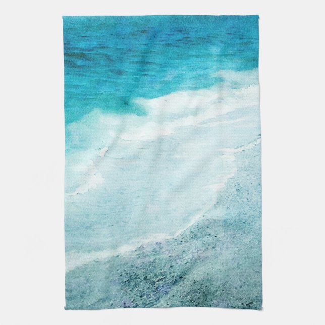 Retro Beach - Coastal Aquamarin Blue Ocean Wasserf Geschirrtuch (Vertikal)