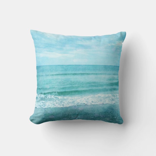 Retro Beach - Coastal Aquamarin Blue Ocean Wasserf Kissen (Vorderseite)