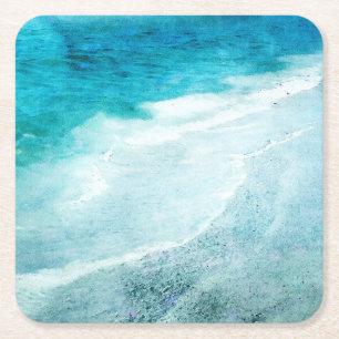 Retro Beach - Coastal Aquamarin Blue Ocean Wasserf Rechteckiger Pappuntersetzer