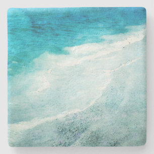 Retro Beach - Coastal Aquamarin Blue Ocean Wasserf Steinuntersetzer