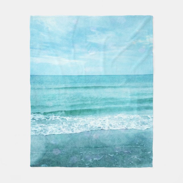 Retro Beach - Coastal Ocean Aquamarin Blue Waterco Fleecedecke (Vorderseite)