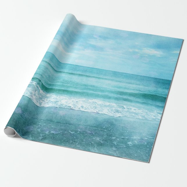 Retro Beach - Coastal Ocean Aquamarin Blue Waterco Geschenkpapier (Ungerollt)