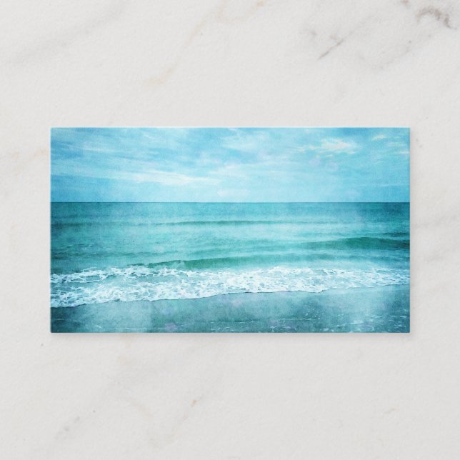 Retro Beach - Coastal Ocean Aquamarin Blue Waterco Visitenkarte (Vorderseite)