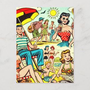 Retro Beach Comic Postkarte