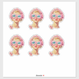 Retro Beach Girl mit Blumenaufkleber Aufkleber