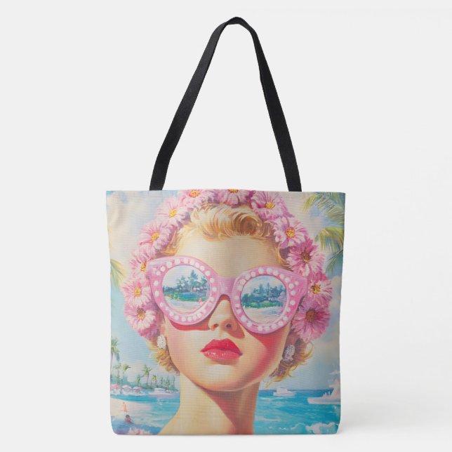 Retro Beach Girl mit Blumenbrille (Vorderseite)