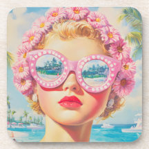 Retro Beach Girl mit Blumenbrille