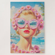 Retro Beach Girl mit Blumenbrille