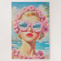 Retro Beach Girl mit Blumenbrille
