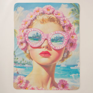 Retro Beach Girl mit Blumenbrille Sherpadecke