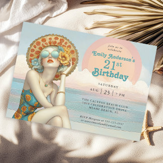 Retro Beach Glam 21. Geburtstag Party Einladung