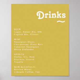 Retro Beach   Gold Wedding Drinks Menu Sign Poster