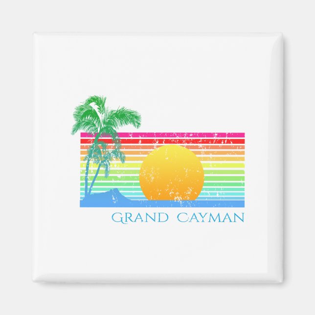 Retro Beach Grand Cayman Magnet (Vorne)