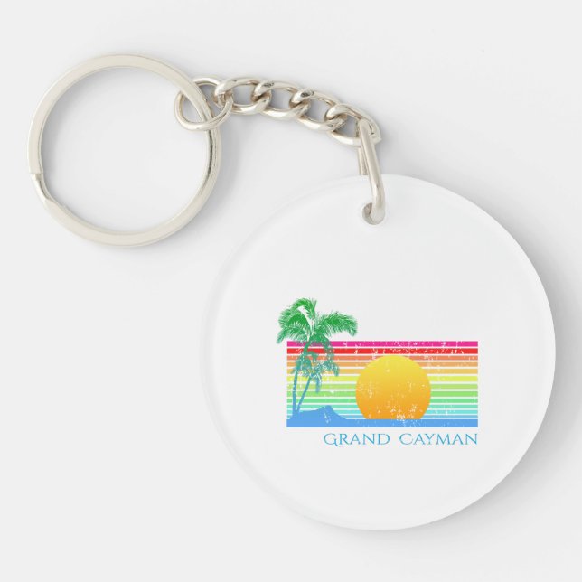 Retro Beach Grand Cayman Schlüsselanhänger (Vorderseite)