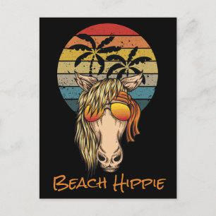Retro Beach Hippie Pferd, das Sonnenuntergang auf  Postkarte