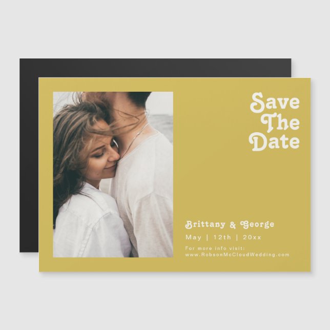 Retro Beach | Horizontal Save the Date Gold Magneteinladung (Vorne/Hinten)