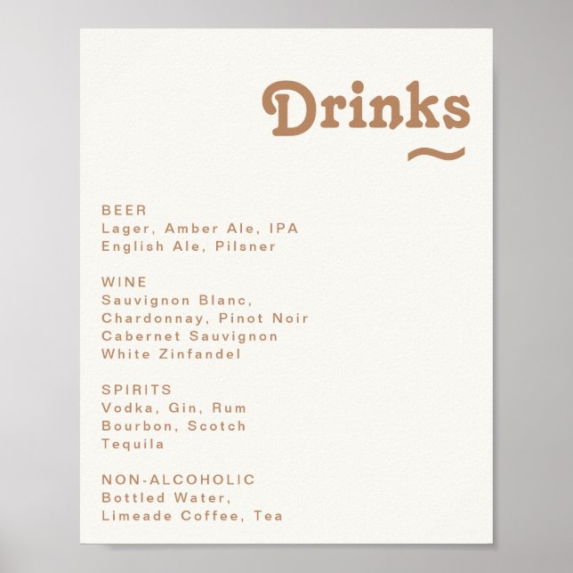 Retro Beach | Ivory Wedding Drinks Menu Sign Poster (Vorne)