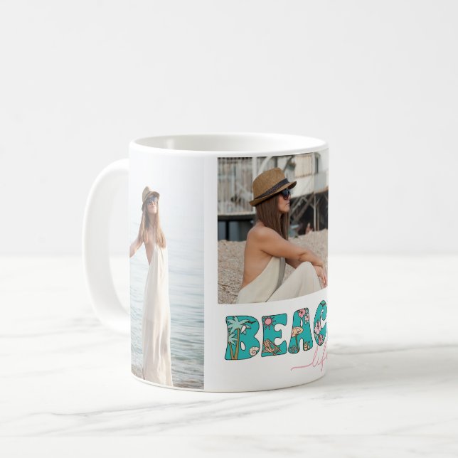 Retro Beach Life FotoCollage Kaffeetasse (Vorderseite Links)