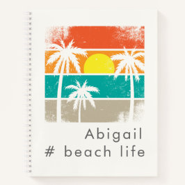 Retro Beach Life, weiße Silhouette Notizbuch