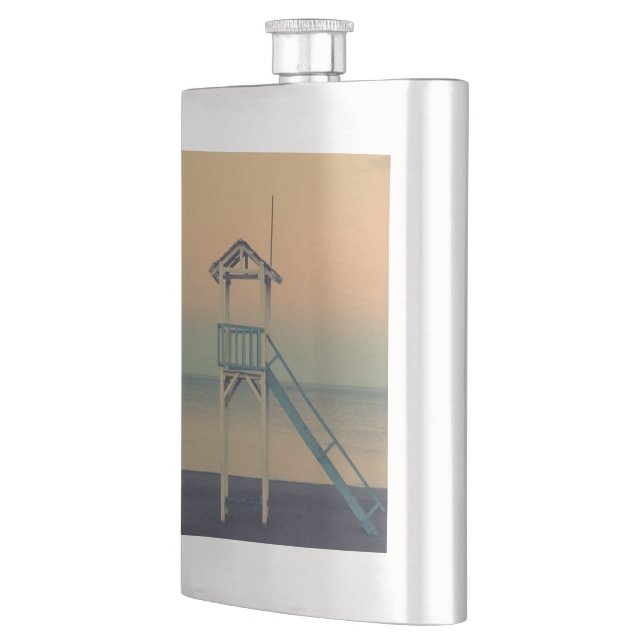 Retro Beach Lifeguard Tower Sunset Flachmann (Links)