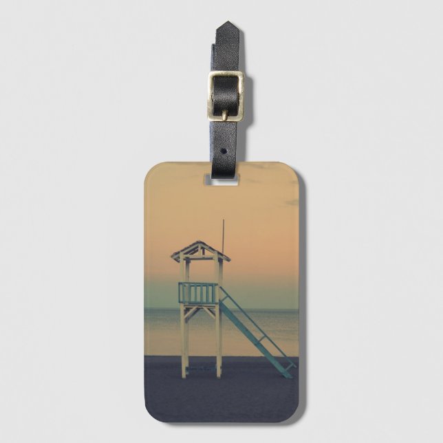 Retro Beach Lifeguard Tower Sunset Gepäckanhänger (Vorderseite Vertikal)