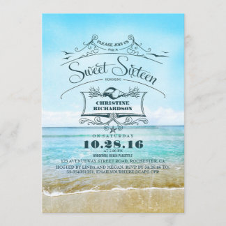 Retro Beach Ombre Blue Sea 16 . Geburtstag Einladung