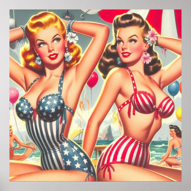 Retro Beach Party Buttone Poster (Vorne)