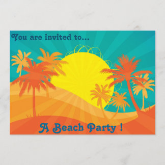 Retro Beach Party Sonnenuntergang Palmen Einladung