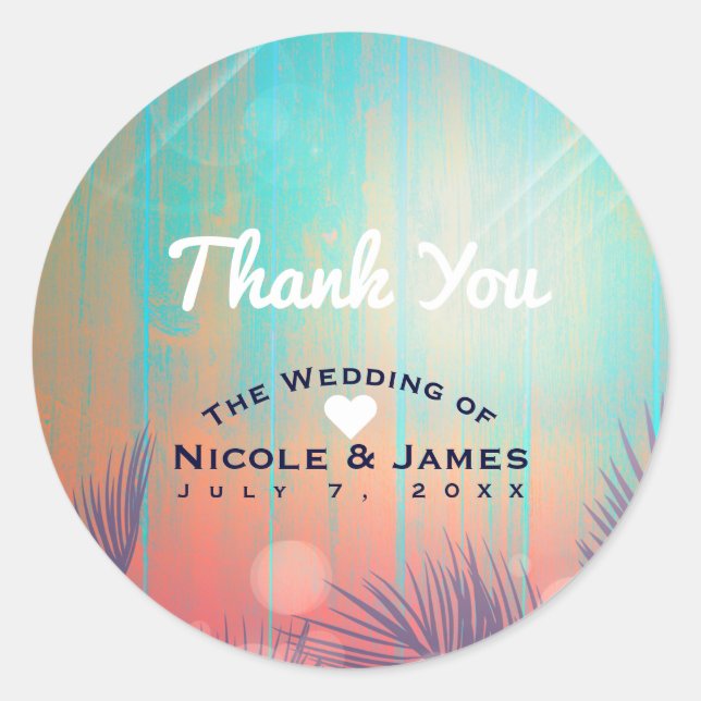 Retro BEACH PARTY Sonnige Palmen Bäume Sommer Part Runder Aufkleber (Vorderseite)