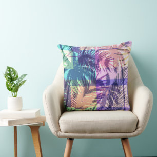 Retro Beach Pastel Palm Trees Tropical Kissen