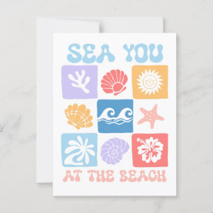 Retro Beach Postcard - "Sea You at Beach" Postkarte