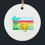 Retro Beach Punta Cana Margarita Keramik Ornament<br><div class="desc">Ein klassisches Retro-Stranddesign mit Sonnenuntergang im Ozean,  Margarita und Palmen für Punta Cana in der Dominikanischen Republik. Ein phantastisches Geschenk für jeden karibischen Urlaub.</div>