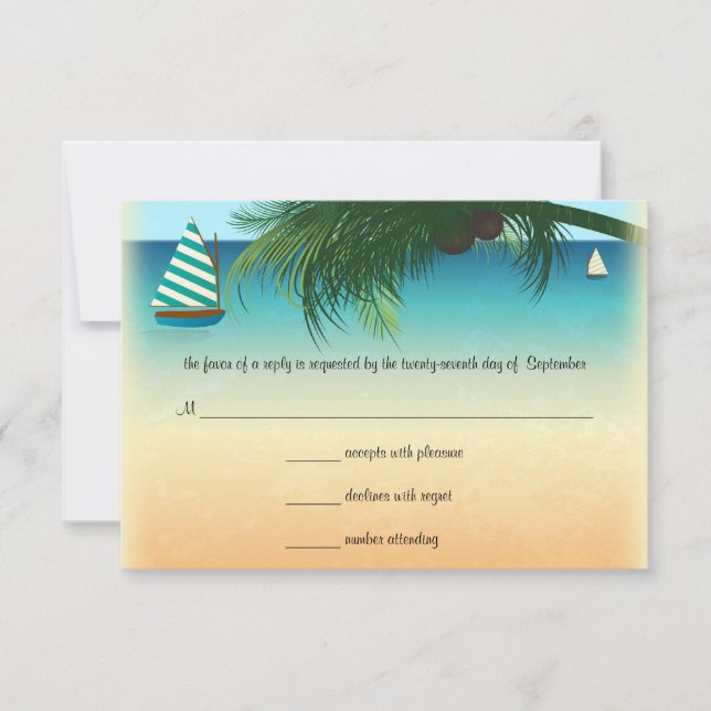 Retro Beach Scene Wedding RSVP Response Card Karte (Vorderseite)