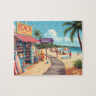 Retro Beach Shop & Boardwalk Vacation Scene Puzzle