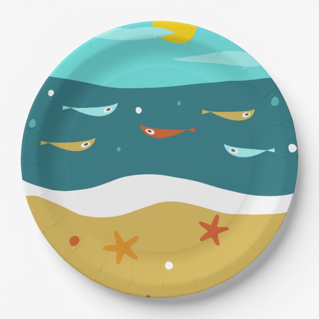 Retro Beach Sommer Mitte Jahrhundert Moderne Pappteller (Vorderseite)