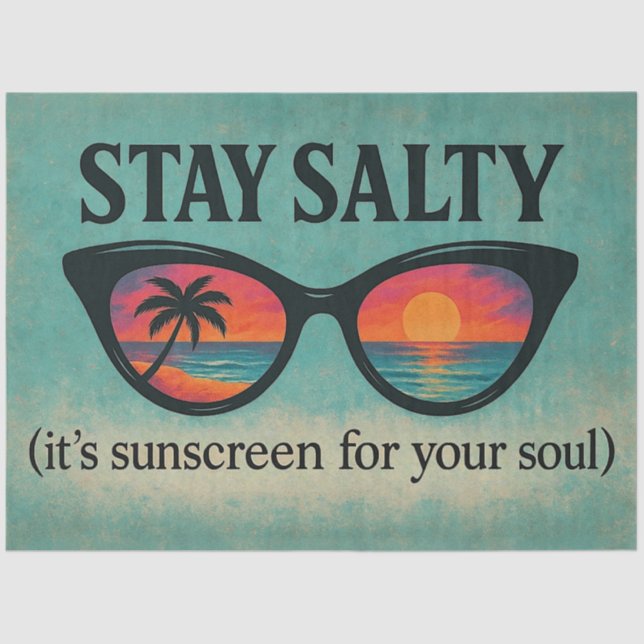 Retro Beach Sunset Decoupage "Salty Bleibe" Seidenpapier (Vorderseite)