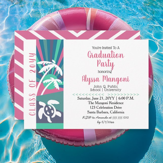 Retro Beach Sunset Graduation Party Einladung (Retro Beach Sunset Graduation Party Invitation - Print | Digital Download)