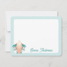 Retro Beach Surfboard Palm Tree Tropical Note Card