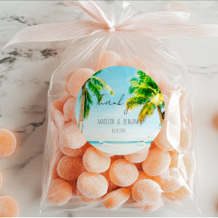 Retro Beach Tropical Hochzeit in Urlaubsort Bevorz Runder Aufkleber