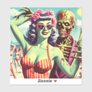 Retro Beach Zombie Button-Up Aufkleber