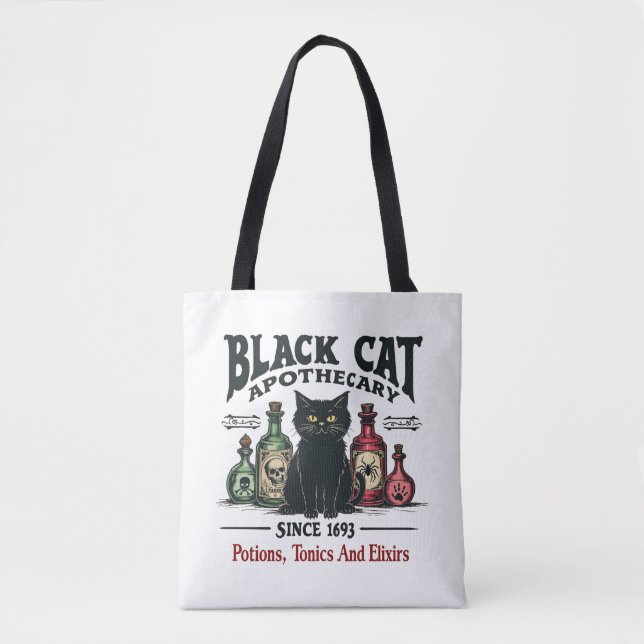 Retro Beängstigend Black Cat Apothecary Witchy Wic (Vorderseite)