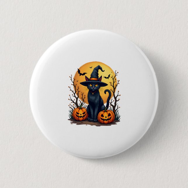 Retro Beängstigend Halloween Kostüm Schwarze Katze Button (Vorderseite)