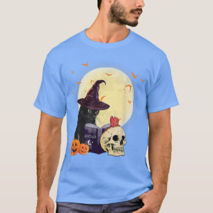 Retro Beängstigende Halloween Kostümkatze Hexenhut T-Shirt