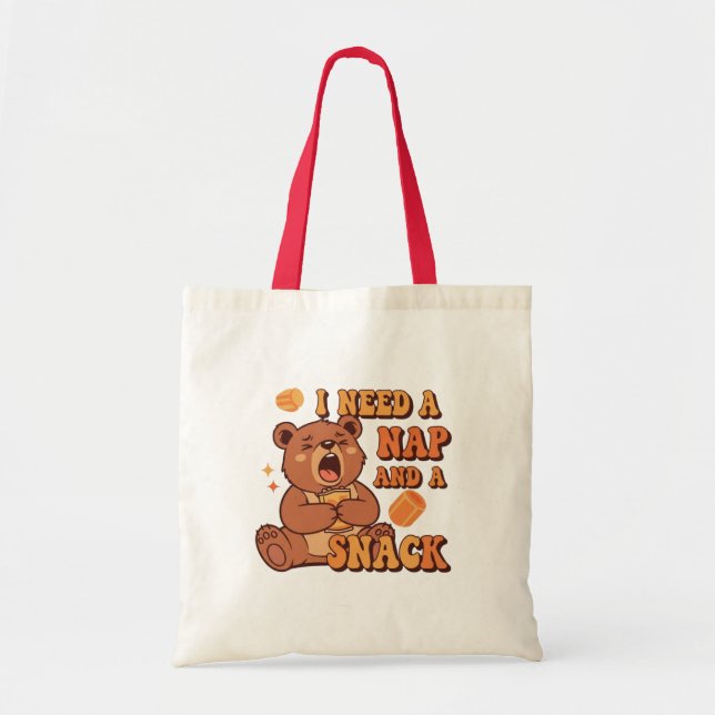 Retro Bear Nap and Snack Canvas Tote Bag Tragetasche (Vorne)