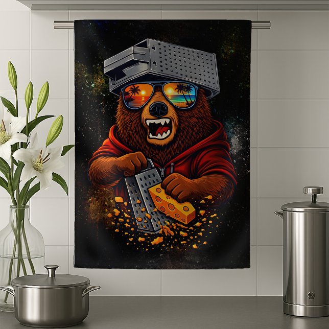 Retro Bear With Cheese Grater Hat and Sunglasses Geschirrtuch (Von Creator hochgeladen)