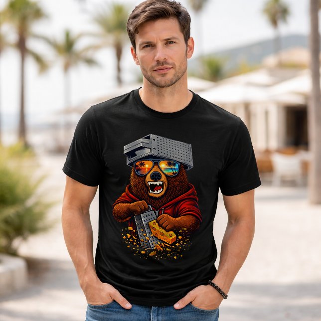 Retro Bear With Cheese Grater Hat and Sunglasses T-Shirt (Von Creator hochgeladen)