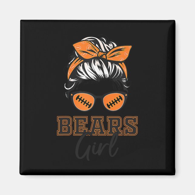 Retro Bears Girl Messy Bun Sports Fan Team Spirit Magnet (Vorne)