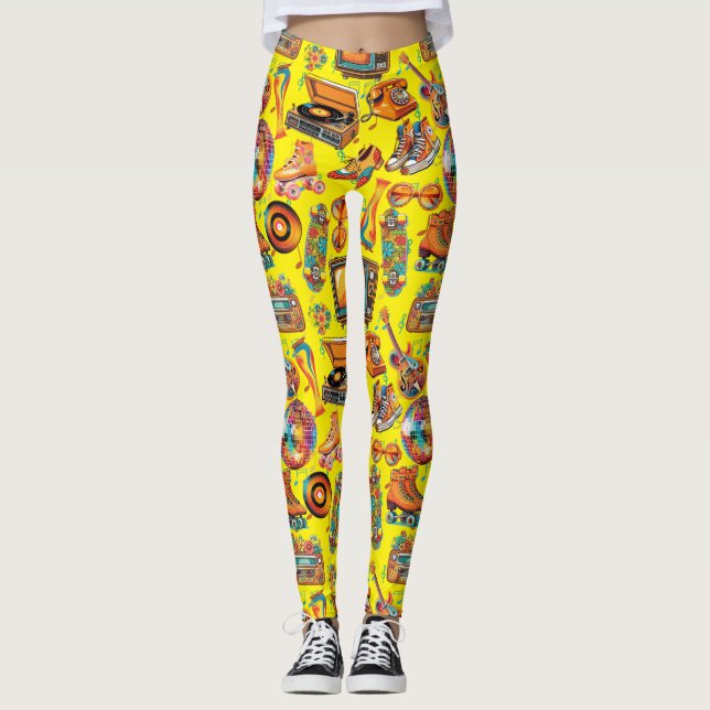 Retro Beat Patternx4 B Gelb BG Leggings (Vorderseite)