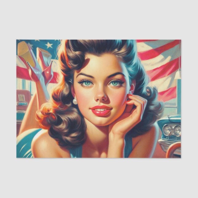 Retro Beautiful American Girl Seidenpapier (Vorderseite)